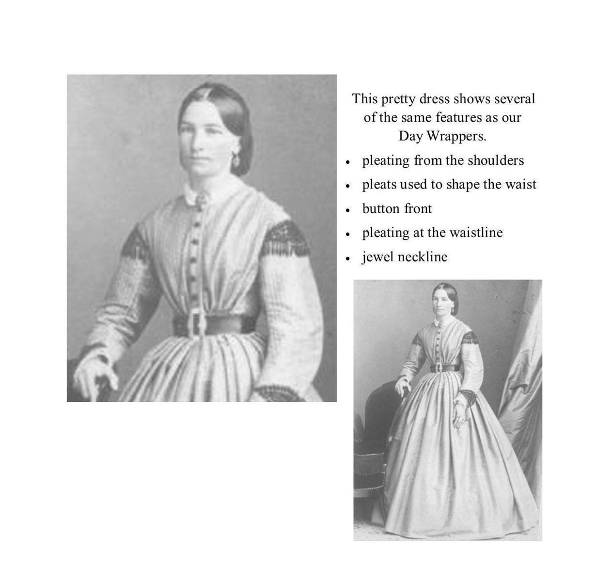 Civil War Era Dress Trimmed in Complimentary Fabric / Day Wrapper, camp, work or day dress, Victorian, Pioneer, Historical, 19th Century