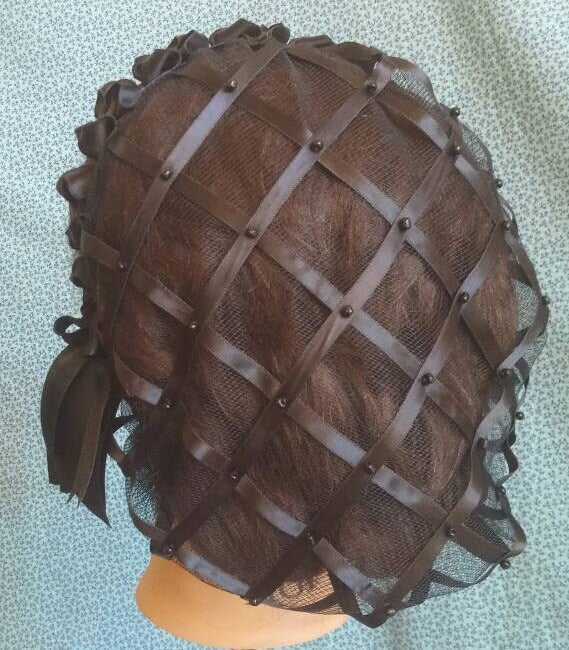Black Ribbon Hairnet with choice of Purple Ribbon Coronets -Perfect for Second Mourning, Victorian, 19th Century, Civil War, Headcovering