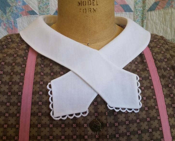 White cotton Crossover Collar and Cuff Set- 19th Century Victorian Edwardian