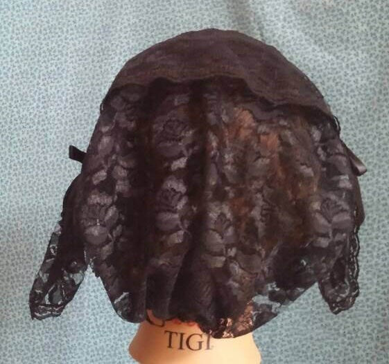 Black Lacy Daycap with Short Lappetts / Mourning / Widows