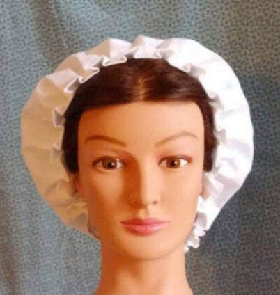 GIRLS SIZE White Pleated Cotton Round Cap - Day cap - Mob cap - colonial, revolutionary, regency or civil war