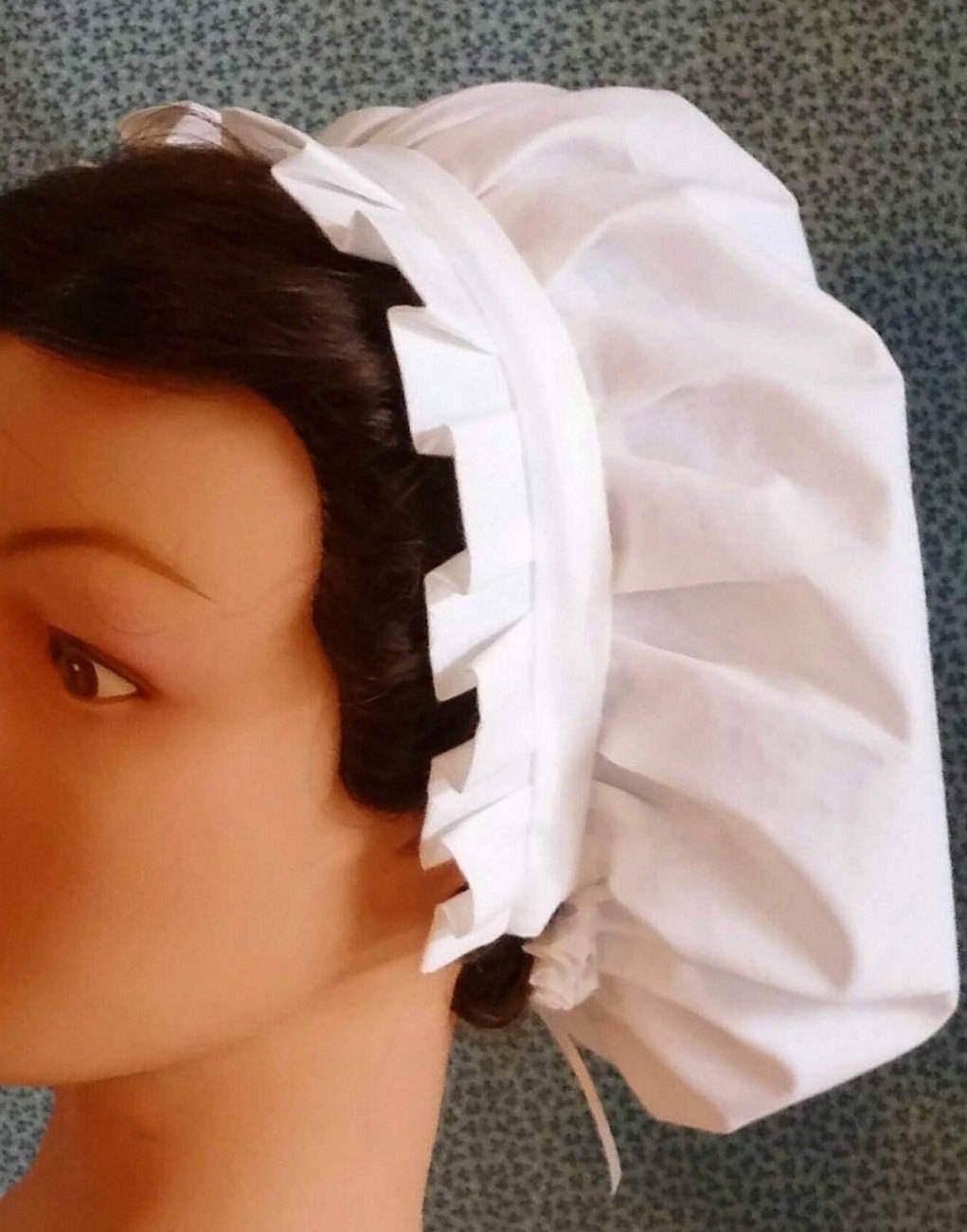 GIRLS SIZE White Pleated Cotton Round Cap - Day cap - Mob cap - colonial, revolutionary, regency or civil war