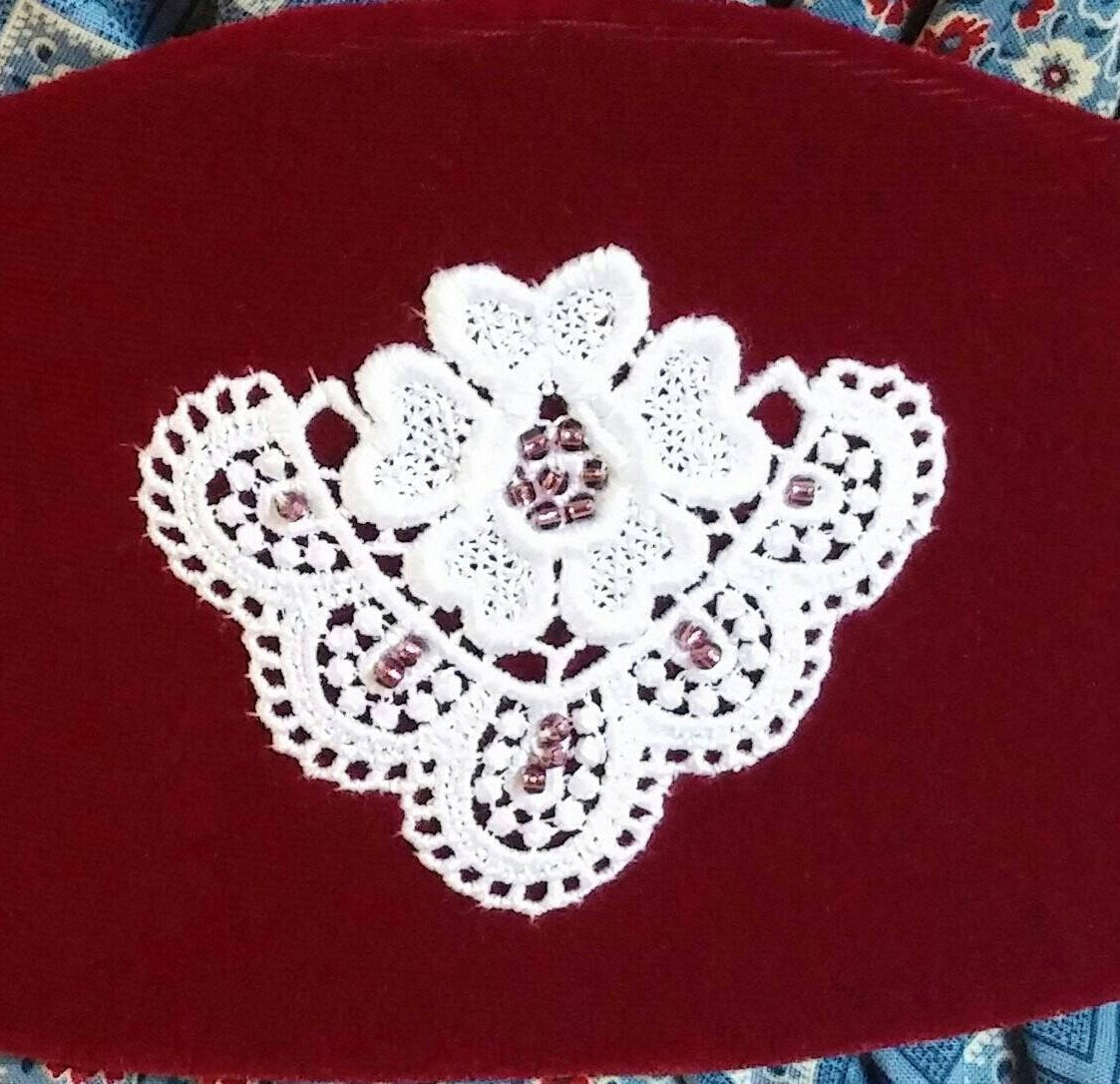 Wine Velvet Medici Belt with White Applique