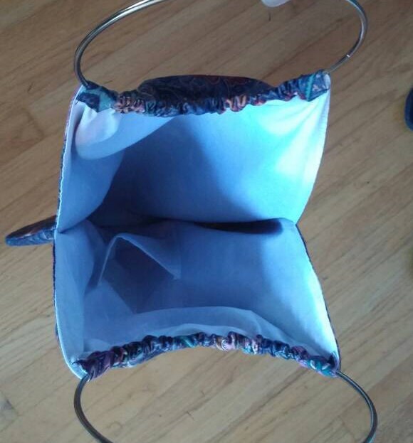 Wine, Brown, Gold and Cream Leaf Patten Tapestry Work Bag - 19th century