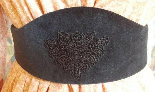 Black Velvet Medici Belt with Black Applique- Civil War- Victorian-19th Century