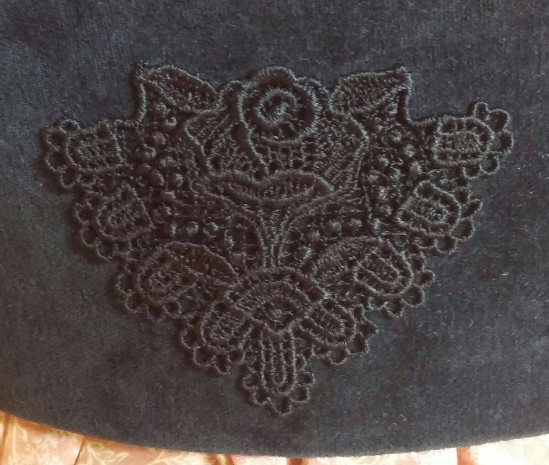 Black Velvet Medici Belt with Black Applique- Civil War- Victorian-19th Century