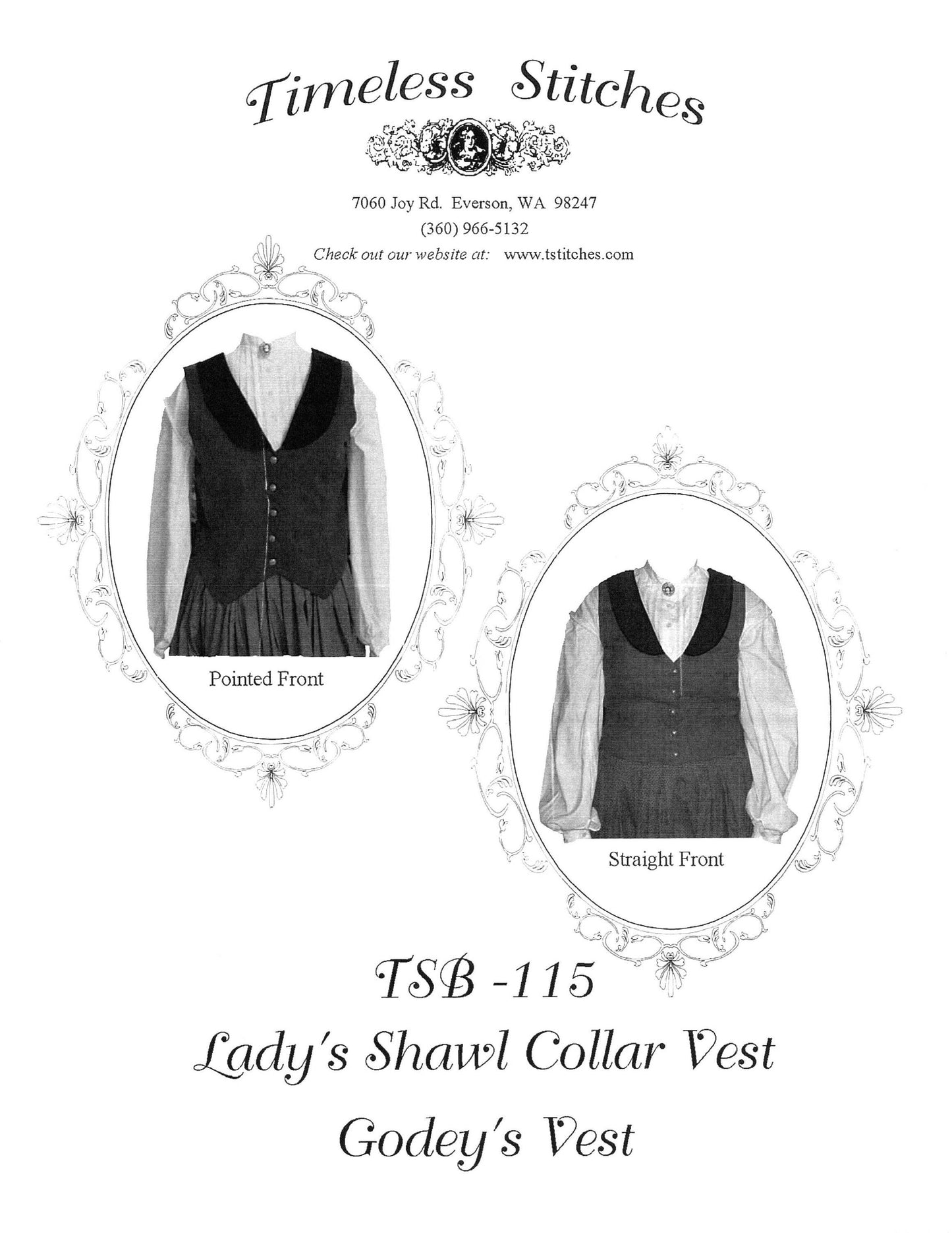 Lady's Shawl Collar Vest (Godey's Vest) /19th Century/ Civil War Era vest Pattern/ Timeless Stitches Sewing Pattern TSB-115
