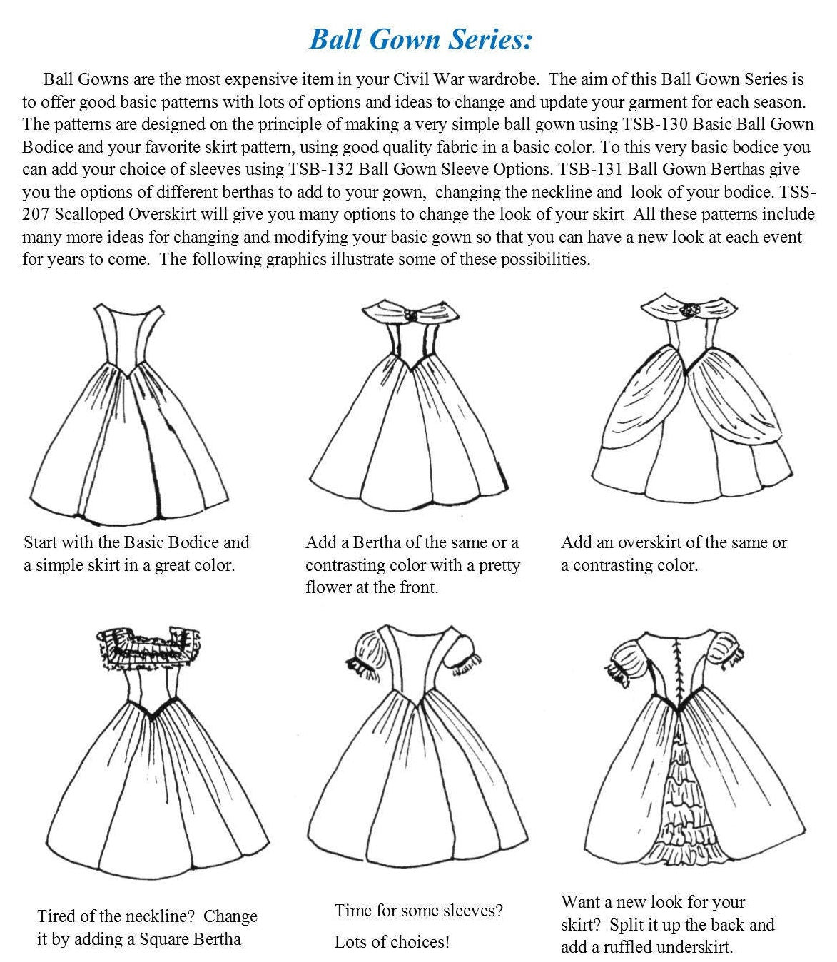 Ball Gown Sleeve Options /Mid- 19th Century/ Civil War Era Ball gown Pattern/ Timeless Stitches Sewing Pattern TSB-132
