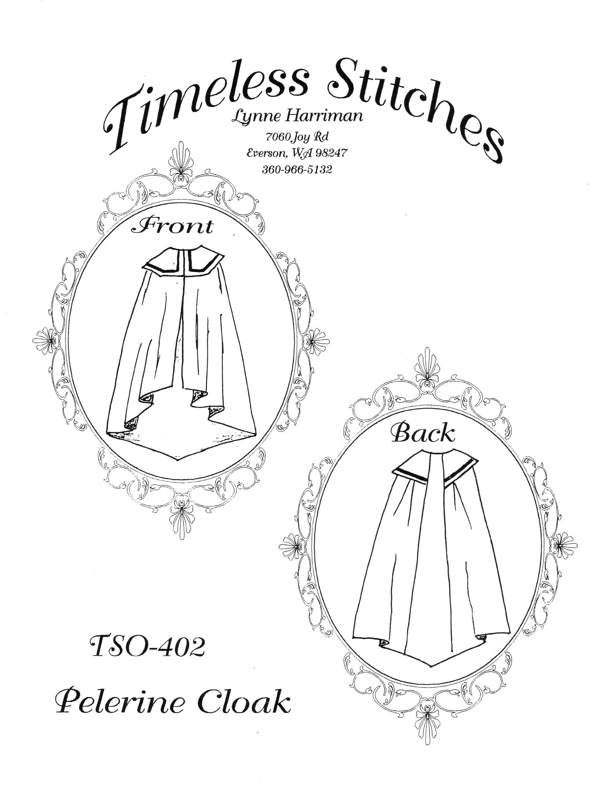 Pelerine Cloak/19th Century Cloak Cape Pattern/ Timeless Stitches Sewing Pattern TSO- 402 Pelereine Cloak