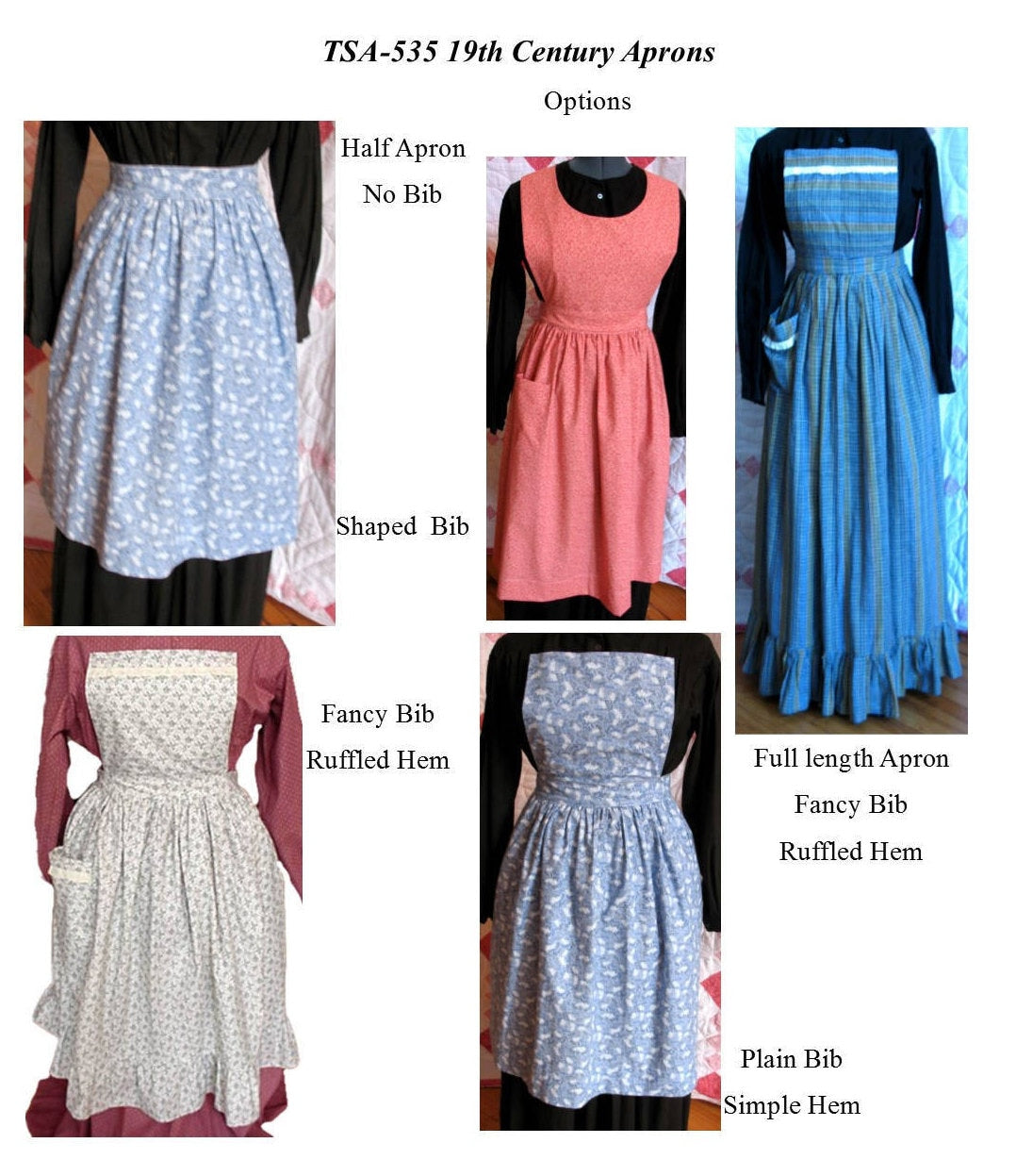 19th Century Aprons/ Timeless Stitches Sewing Pattern TSA-535 19th Century Aprons DIGITAL DOWNLOAD