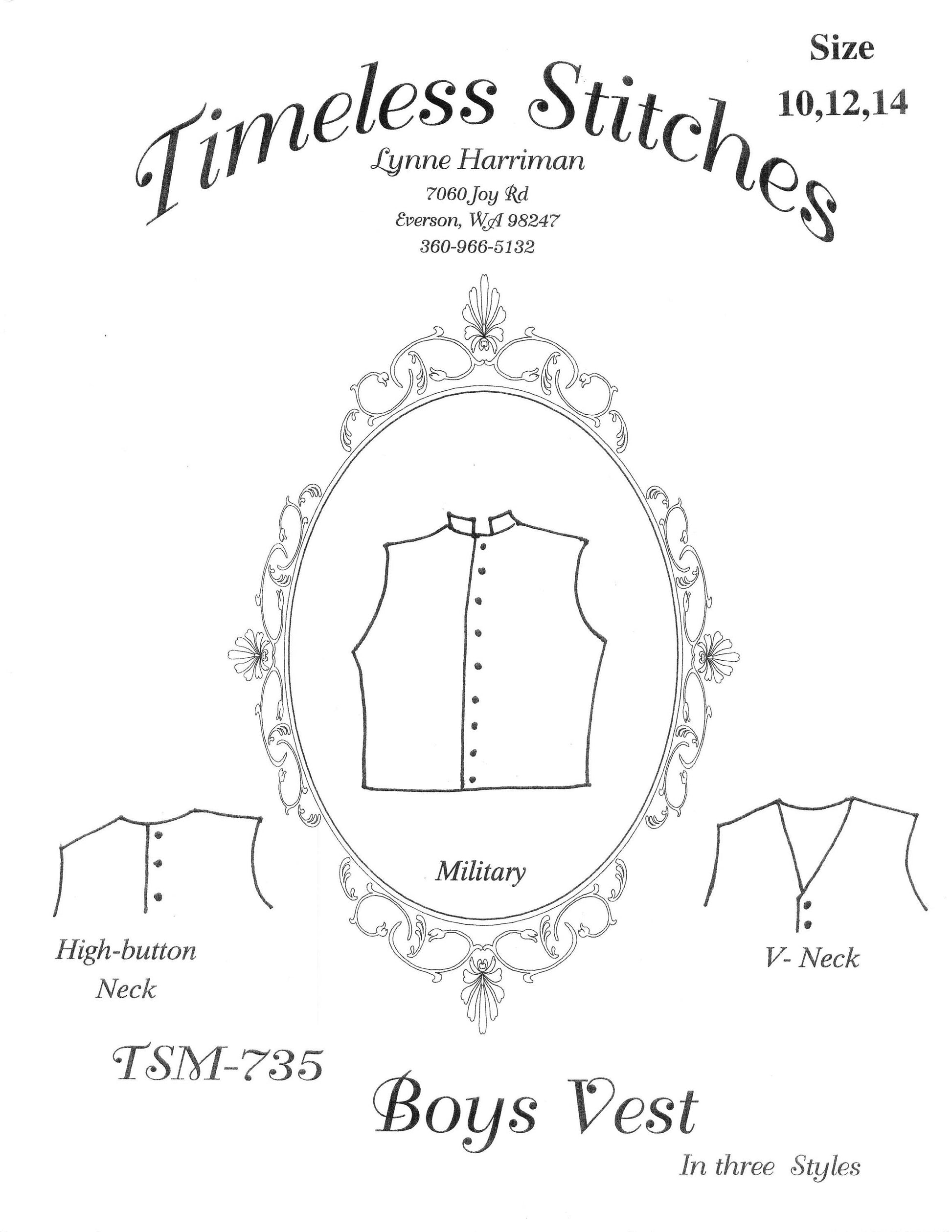 Boys Vest/ 19th Century Boys Vest Pattern/ Timeless Stitches Sewing Pattern TSM-735 Boys Vest