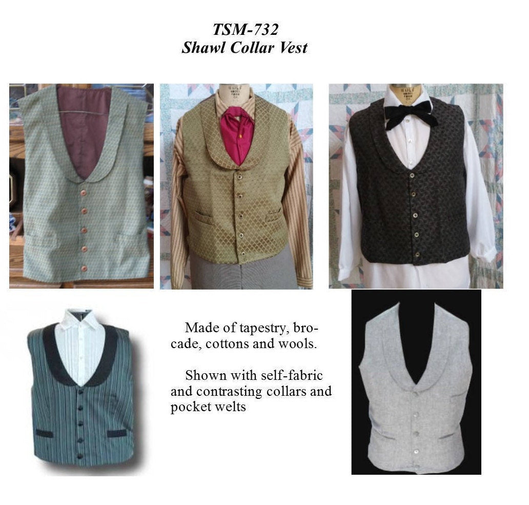 Shawl Collar Civilian Vest/ 1850-1880's Civilian Vest Pattern / Timeless Stitches Sewing Pattern TSM-732 Shawl Collar Vest