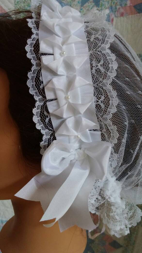WHITE WHITE WHITE Ribboned Lacy Daycap