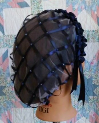 Navy Ribbon Hairnet with Navy Satin Ribbon Coronet