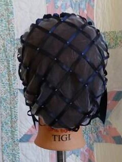 Navy Ribbon Hairnet with Navy Satin Ribbon Coronet