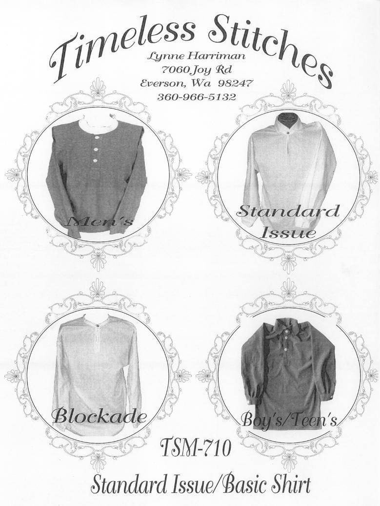 Military Standard Issue/ Mid - 19th Century Basic/ Civilian Mens and Boys Shirt Pattern Timeless Stitches Sewing Pattern TSM-710