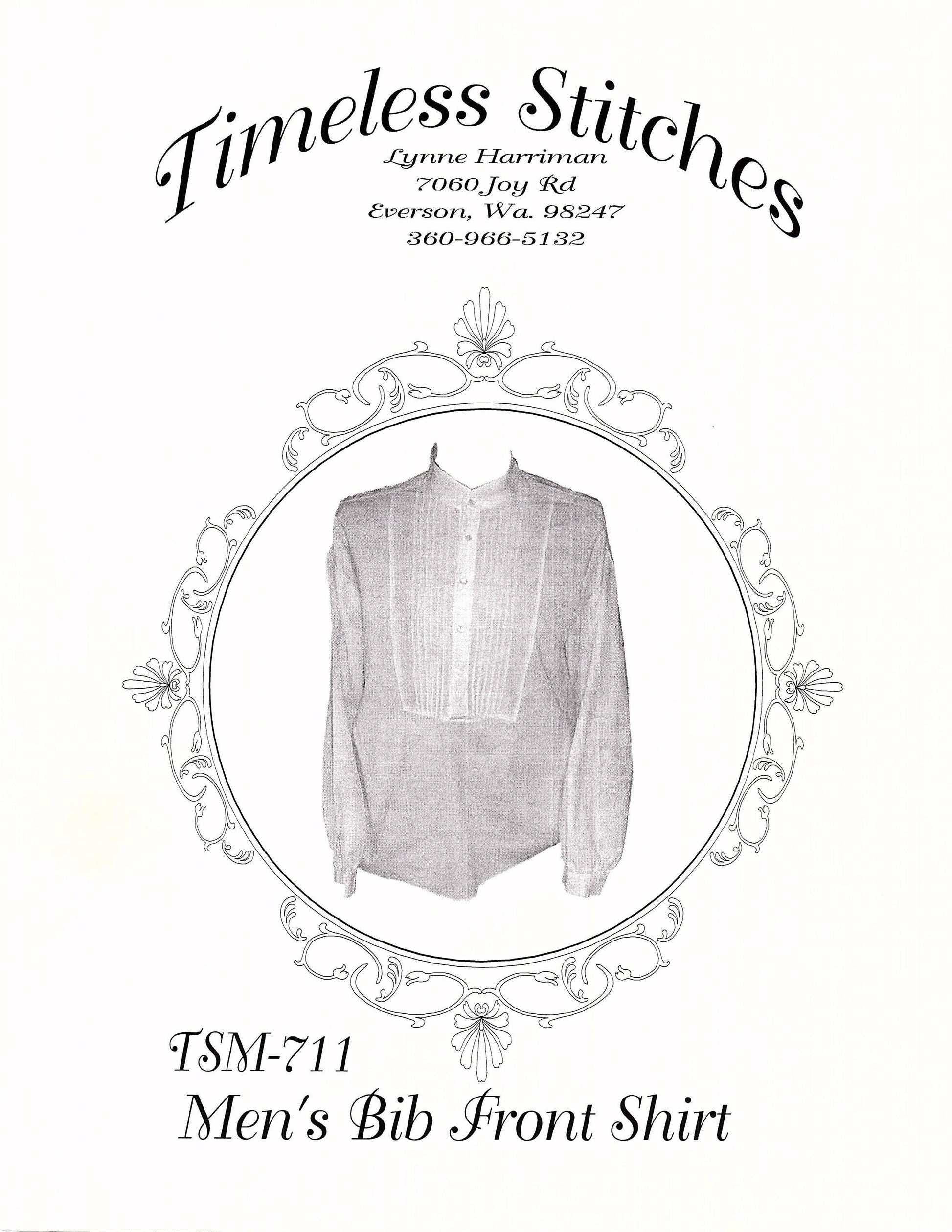 Mens Bib Front Shirt/ 19th Century Civilian Mens Shirt Pattern Timeless Stitches Sewing Pattern TSM-711