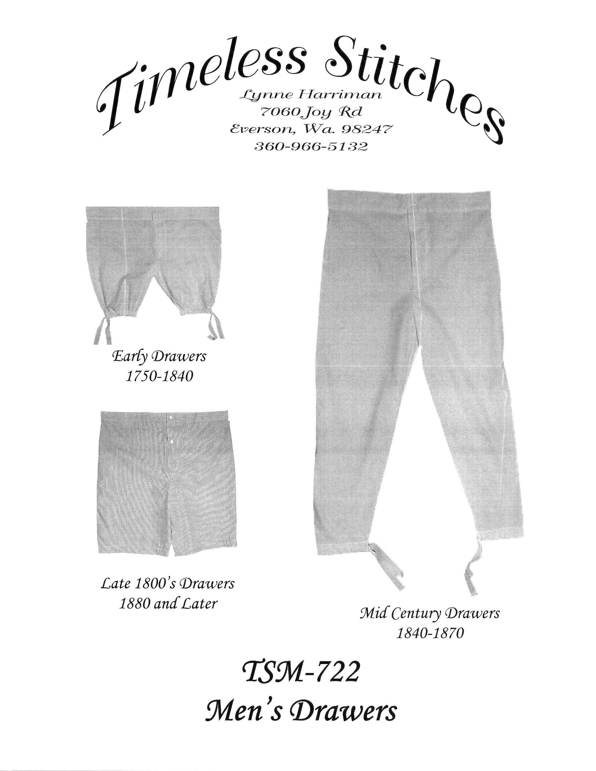 Men's drawers/ 19th Century men's Drawers Pattern Timeless Stitches Sewing Pattern TSM-722 19th Century Men's Drawers