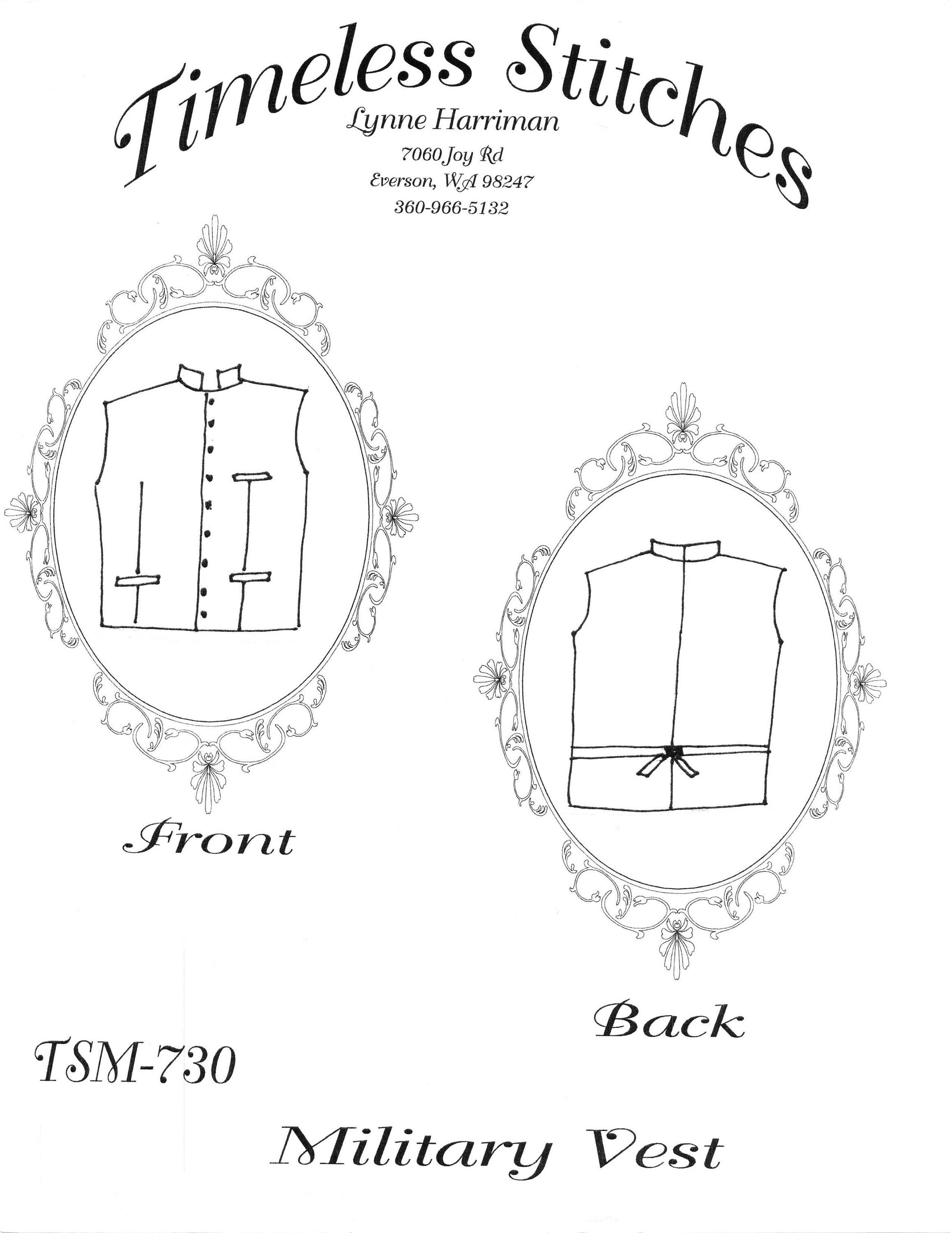 9 Button Military Vest/ Civil War Era Military Vest Pattern Timeless Stitches Sewing Pattern TSM-730 Military vest