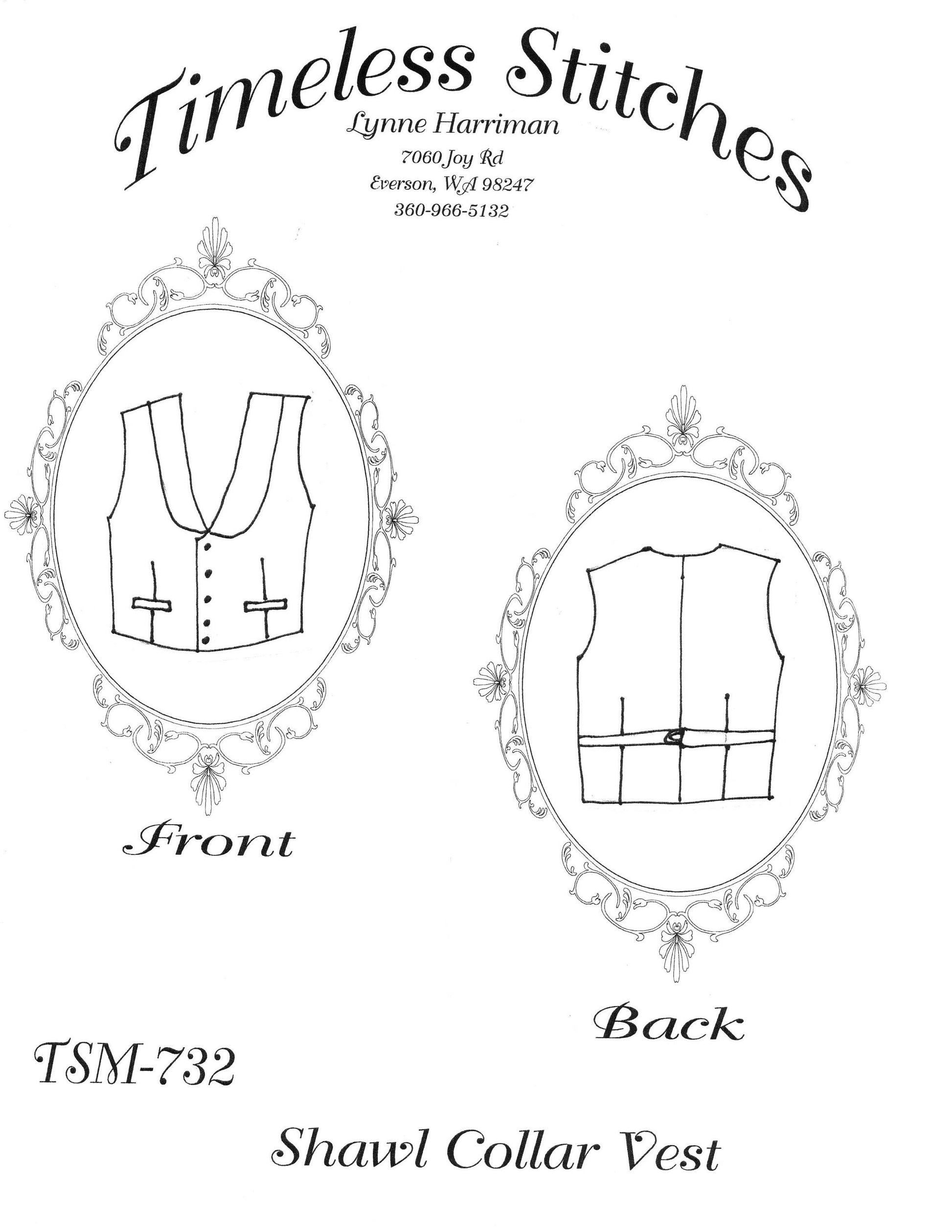 Shawl Collar Civilian Vest/ 1850-1880's Civilian Vest Pattern / Timeless Stitches Sewing Pattern TSM-732 Shawl Collar Vest