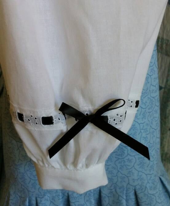 White Cotton Undersleeves/ Sleeve Jockeys With Eyelet and Ribbon