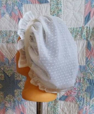 White Swiss Dot Semi-sheer Cotton Day Cap - Round Cap - colonial, revolutionary, regency or civil war