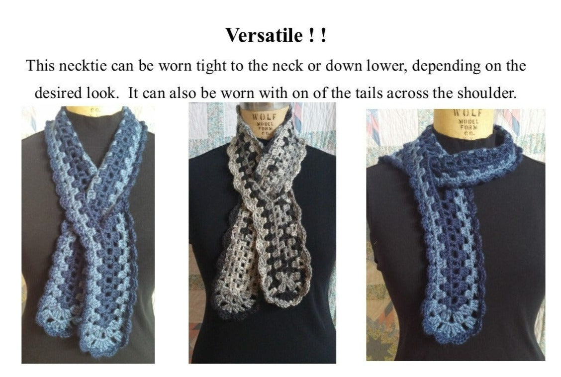 Victorian Crocheted Neck-tie/ Scarf, Neck Warmer - Navy and Slate Blue