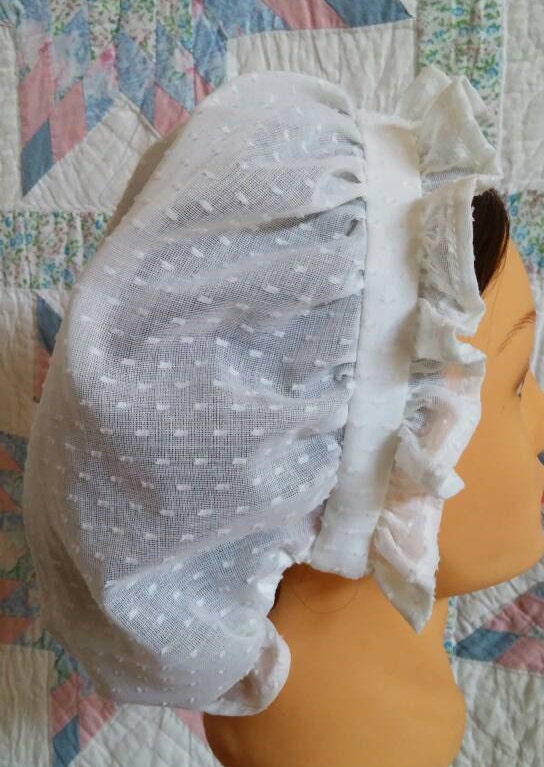 White Swiss Dot Semi-sheer Cotton Day Cap - Round Cap - colonial, revolutionary, regency or civil war