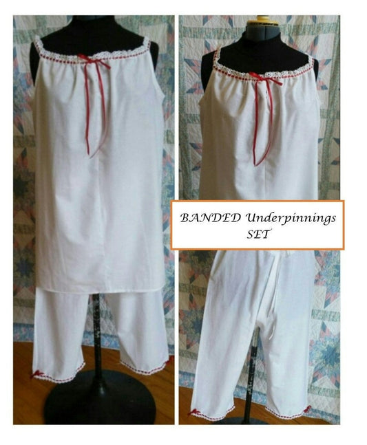 BANDED Underpinning Set - Chemise and Drawers - Regular - Historical