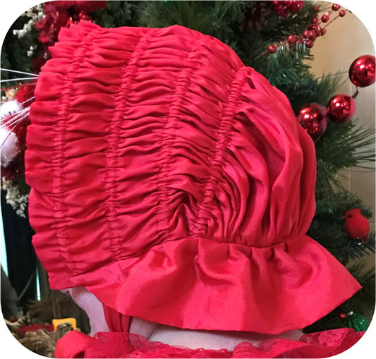 Christmas Red Bonnet - Drawn Bonnet - Mrs. Claus