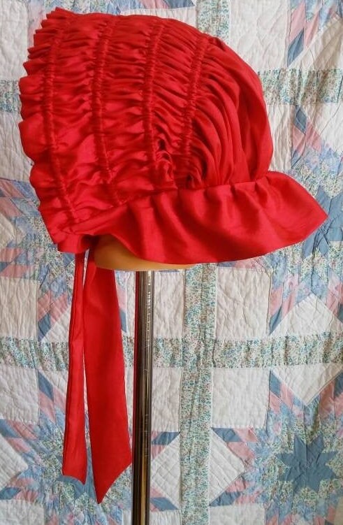 Christmas Red Bonnet - Drawn Bonnet - Mrs. Claus