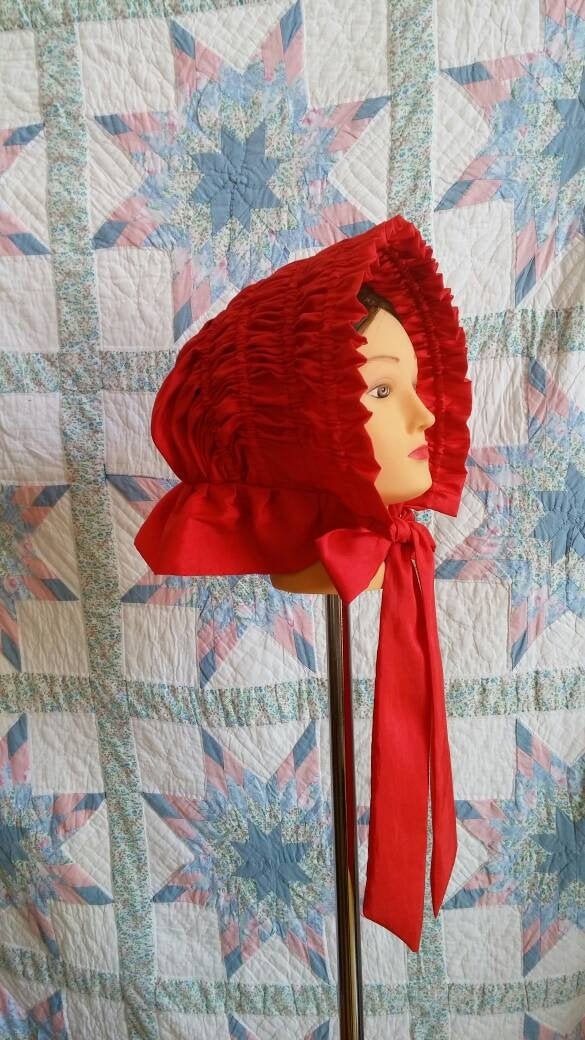 Christmas Red Bonnet - Drawn Bonnet - Mrs. Claus