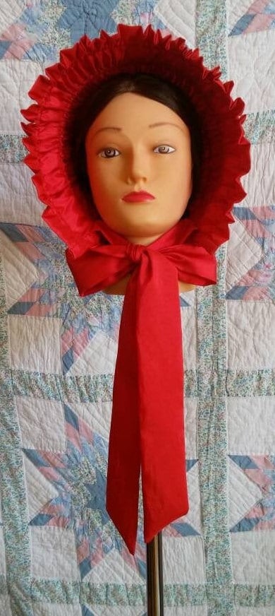 Christmas Red Bonnet - Drawn Bonnet - Mrs. Claus