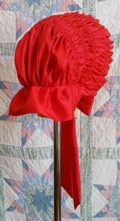 Christmas Red Bonnet - Drawn Bonnet - Mrs. Claus