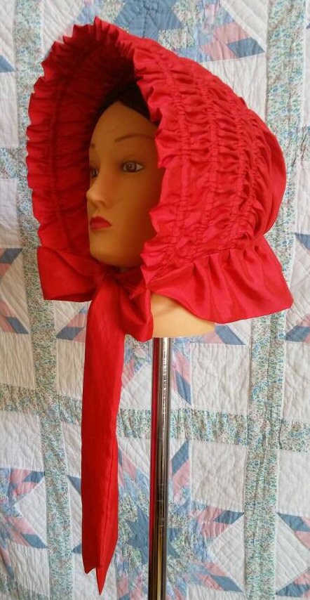 Christmas Red Bonnet - Drawn Bonnet - Mrs. Claus