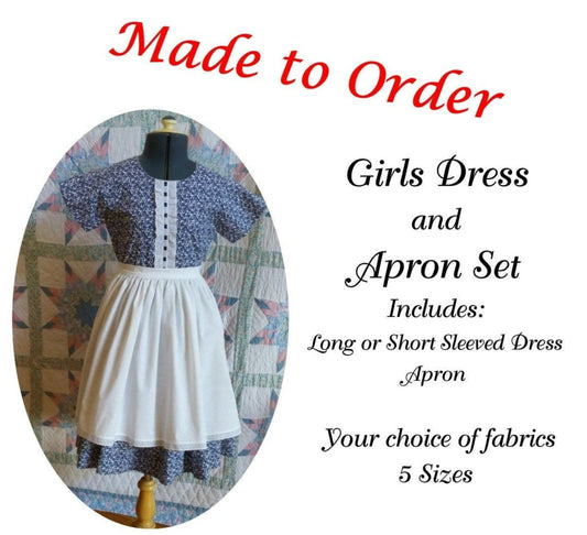 Girl's Dress and Apron Combination - MADE TO ORDER - Victorian, Civil War, Prairie School Days, Old-fashioned, Historical