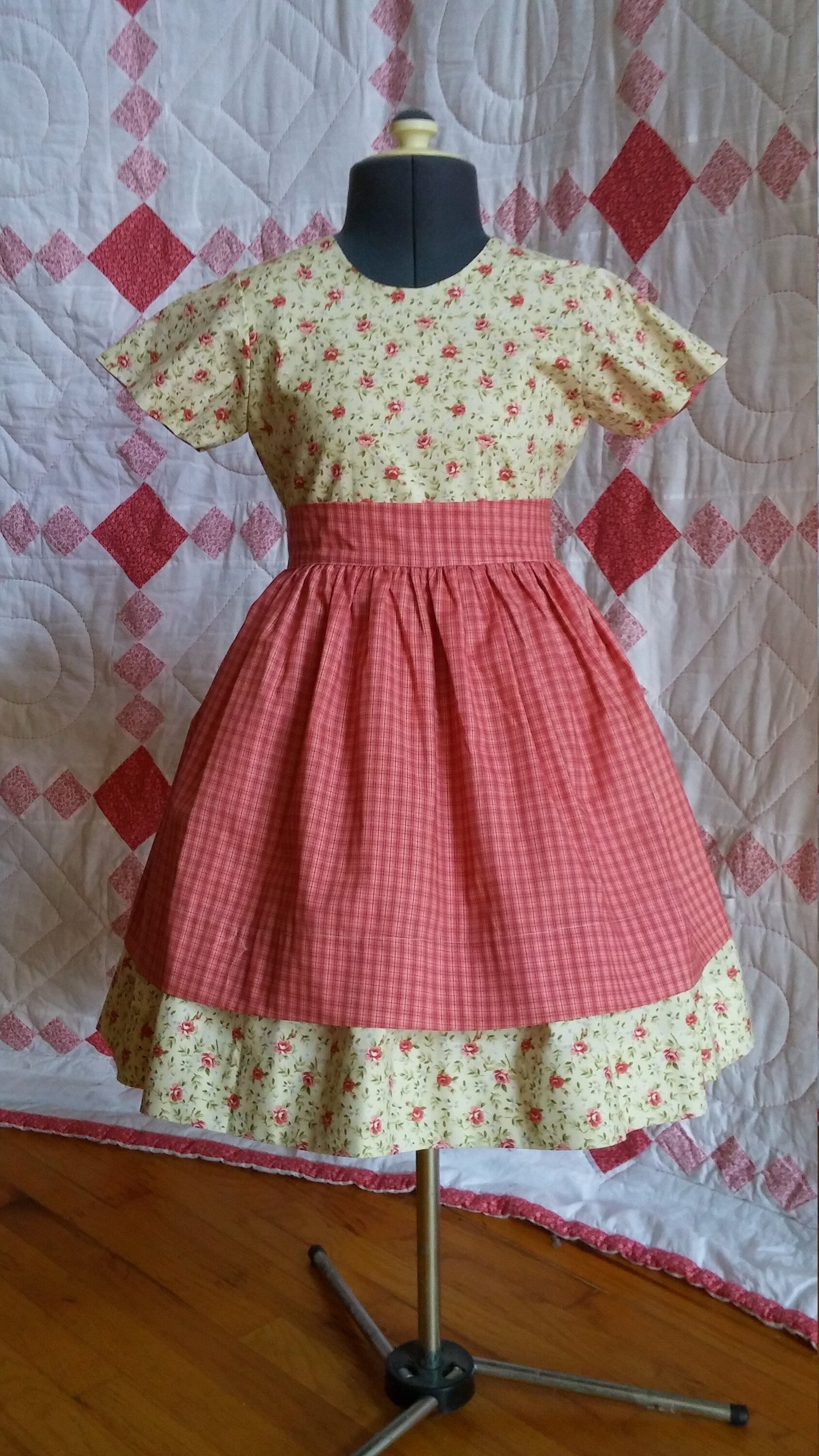 Girl's Dress and Apron Combination - MADE TO ORDER - Victorian, Civil War, Prairie School Days, Old-fashioned, Historical