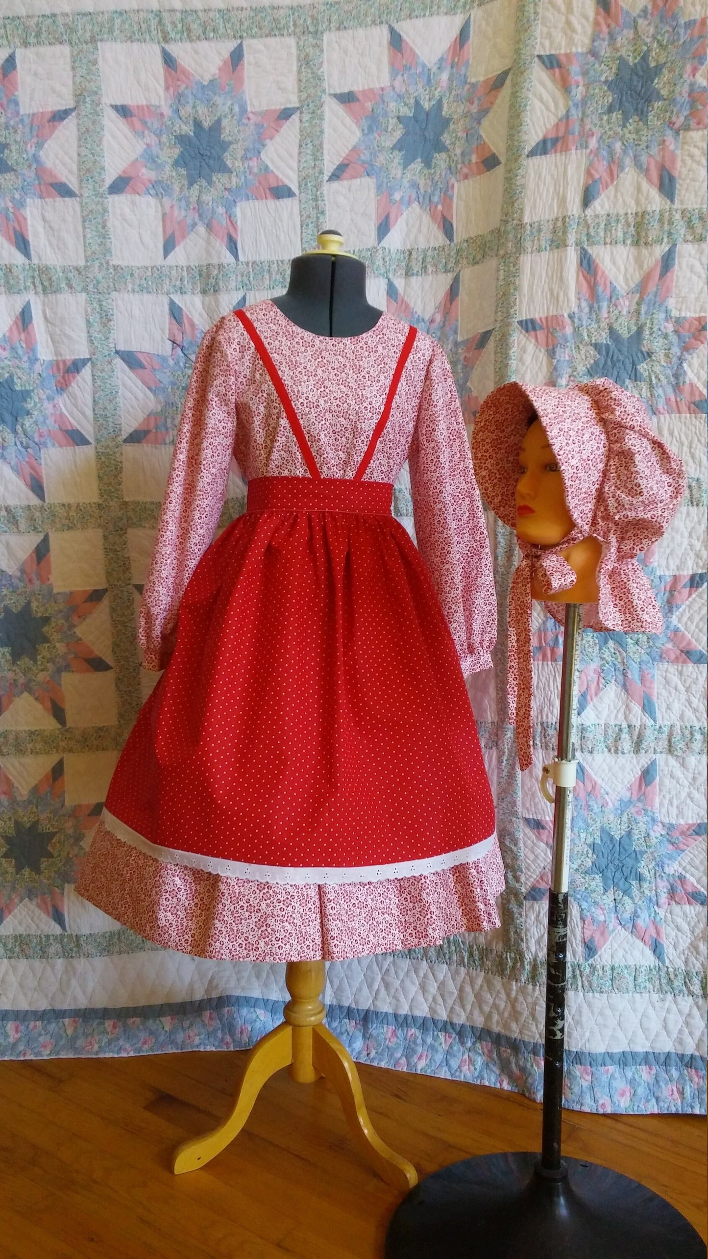 Girl's Long Sleeved Dress, Apron and Bonnet Set - MADE TO ORDER - Victorian, Civil War, Prairie School Days, Old-fashioned, Historical
