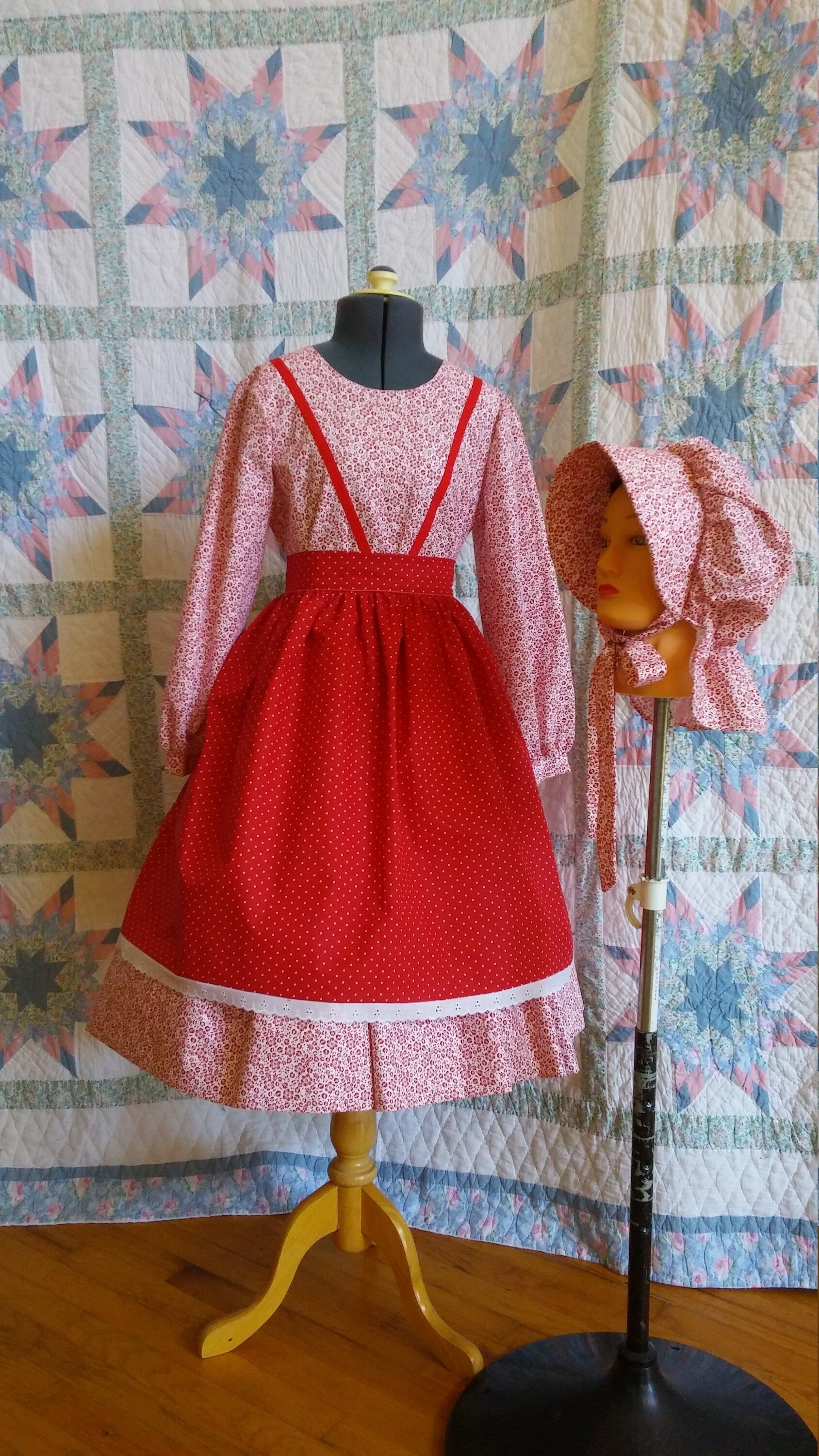 Girl's Long Sleeved Dress, Apron and Bonnet Set - MADE TO ORDER - Victorian, Civil War, Prairie School Days, Old-fashioned, Historical