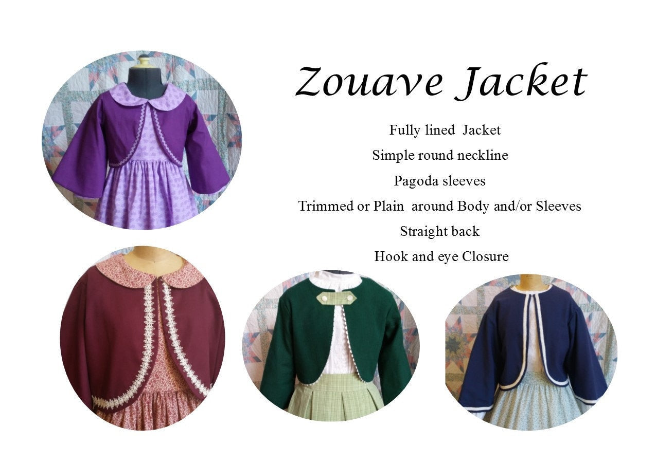 Girls Long Sleeved Dress and Zouave Jacket Set - MADE TO ORDER - Victorian, Civil War, Prairie School Days, Old-fashioned, Historical