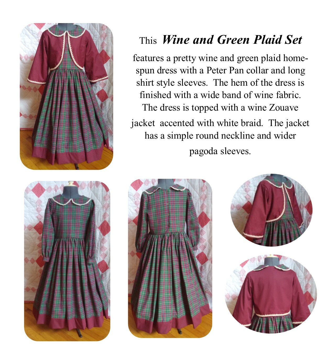 Girls Long Sleeved Dress and Zouave Jacket Set - MADE TO ORDER - Victorian, Civil War, Prairie School Days, Old-fashioned, Historical