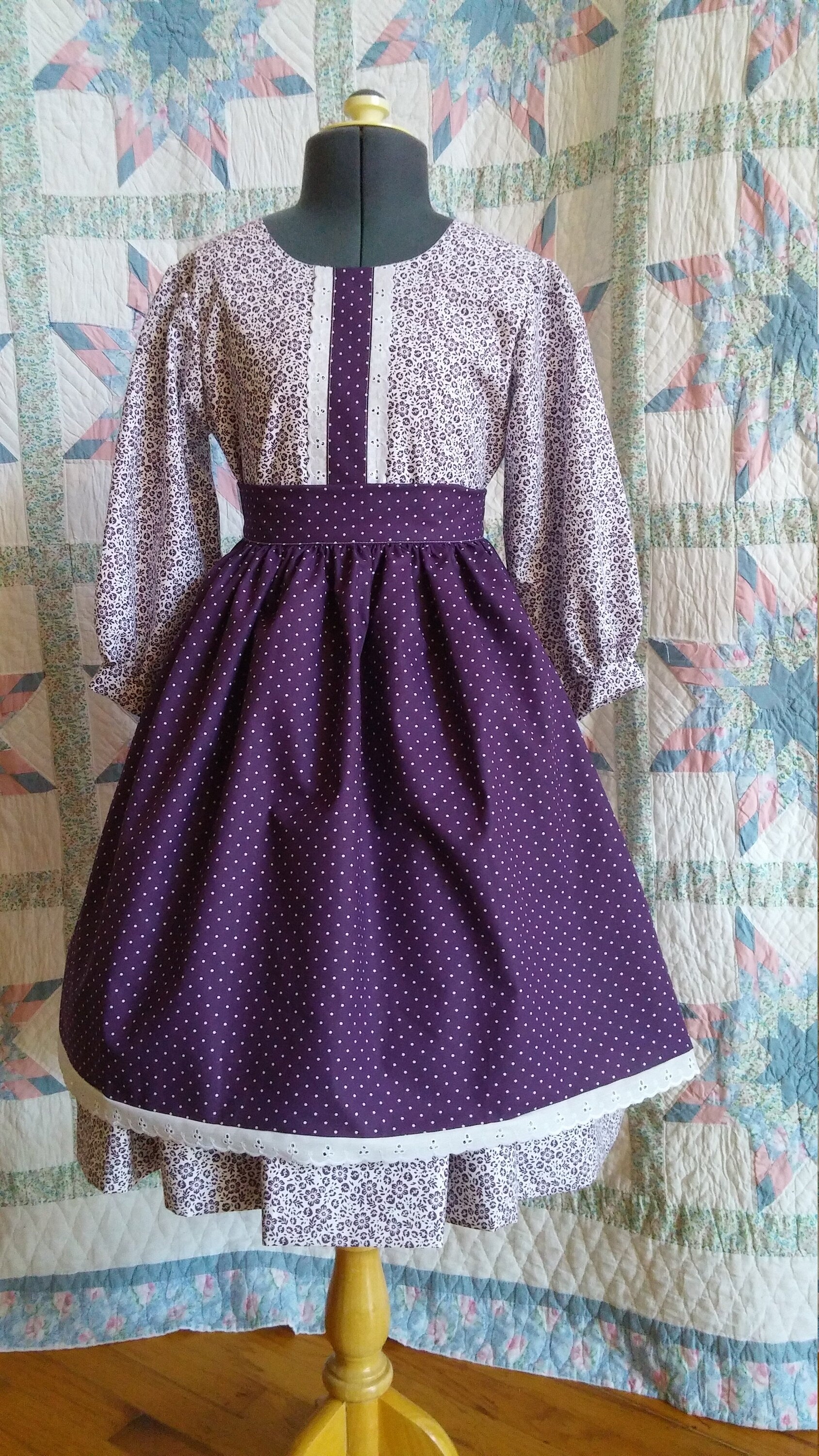 Girl's Dress and Apron Combination - MADE TO ORDER - Victorian, Civil War, Prairie School Days, Old-fashioned, Historical