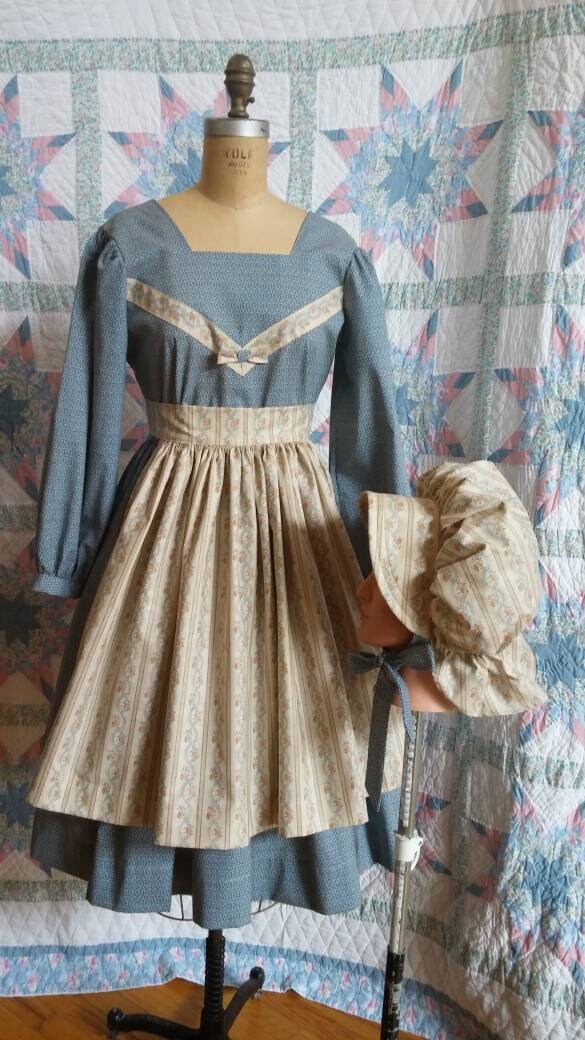 Girl's Long Sleeved Dress, Apron and Bonnet Set - MADE TO ORDER - Victorian, Civil War, Prairie School Days, Old-fashioned, Historical