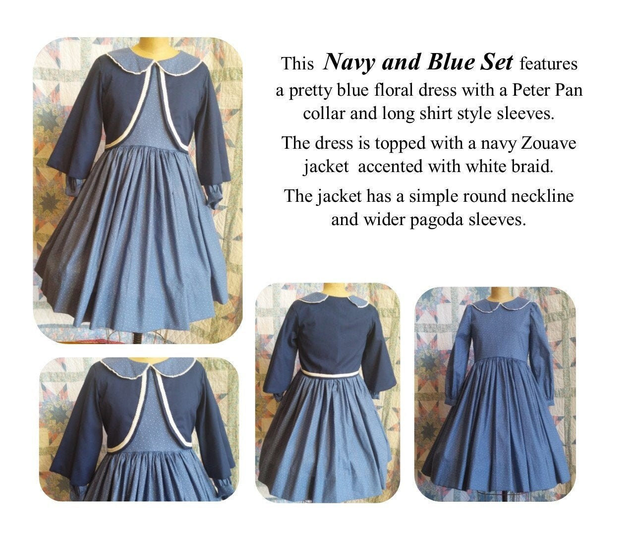 Girls Long Sleeved Dress and Zouave Jacket Set - MADE TO ORDER - Victorian, Civil War, Prairie School Days, Old-fashioned, Historical