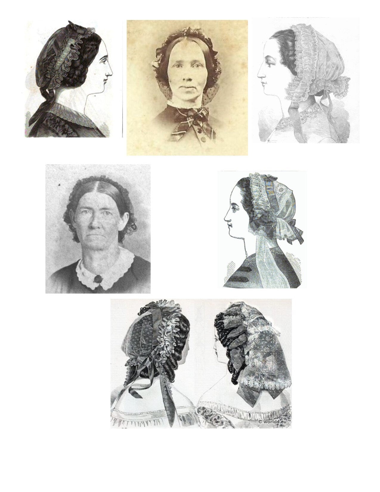 White Lacy Daycap with Burgundy Wine folded ribbon coronet trim and fanchon style overlay - Day Cap, Civil War, Historical Headwear