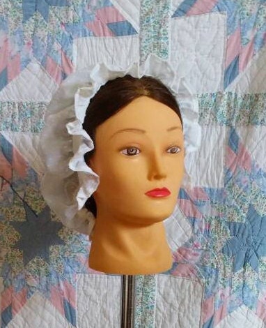 White Swiss Dot Semi-sheer Cotton Day Cap - Round Cap - colonial, revolutionary, regency or civil war