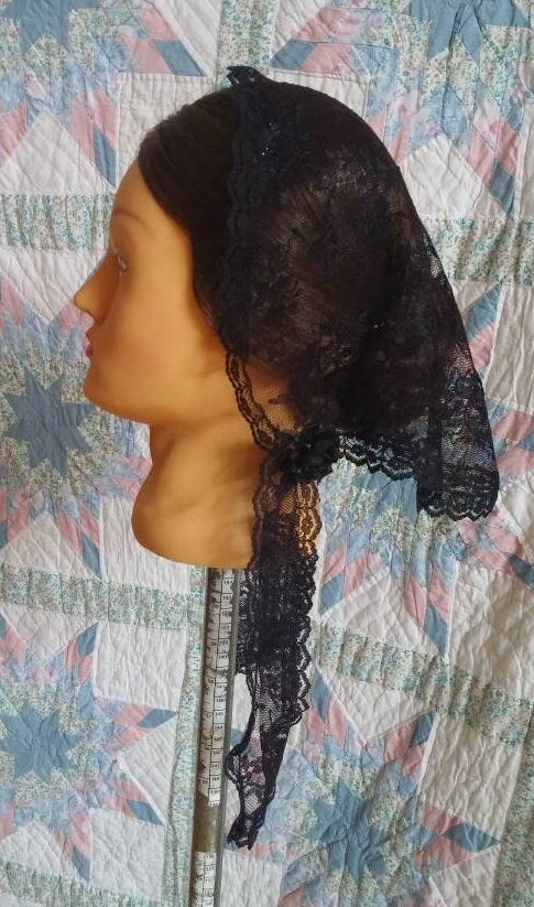 Black Lace Fanchon Styled Day Cap with Lappets - Daycap - Fanchon - Mourning, Historical Headcovering, Breakfast Cap, Civil War, Dickens