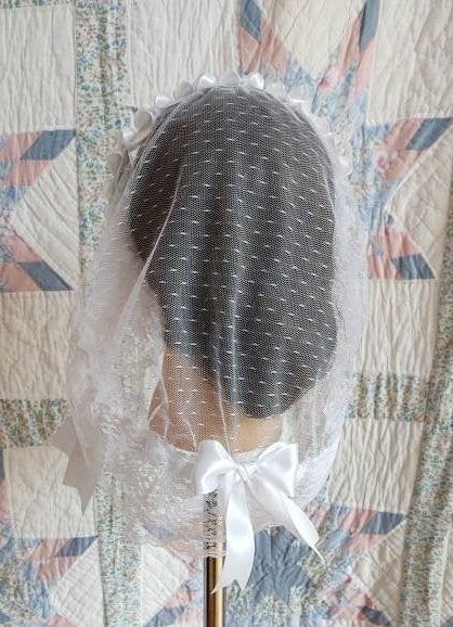White Lace Fanchon Styled Day Cap with White Satin Ribbon Trim- Daycap - Historical Headcovering, 19th Century, Civil War, Dickens
