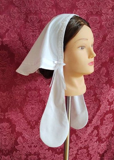 Cotton Fanchon Styled Day Cap with Lappets - Daycap - Fanchon - Historical Headcovering, Breakfast Cap, Civil War, Dickens