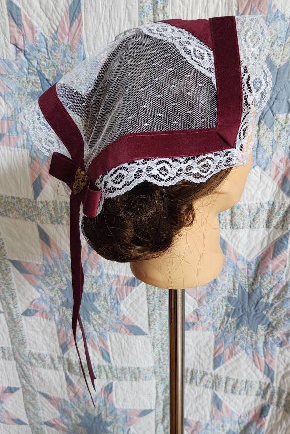 White Tulle Lace Day Cap - Daycap - Flat Cap - Historical Headcovering, Breakfast Cap, Civil War, Dickens, Headpiece